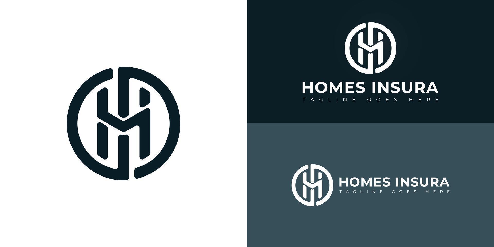 Abstract initial circle letters HI or IH logo in deep green color isolated on multiple background colors. The logo is suitable for home insurance agency logo design illustration inspiration. vector