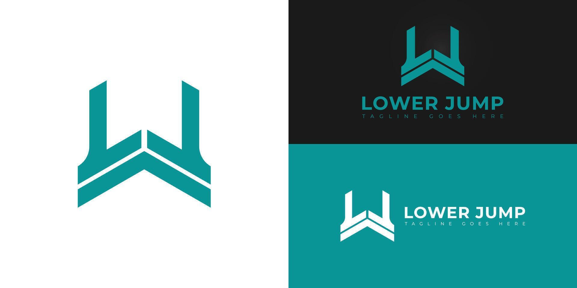 Abstract initial letters LJ or JL logo in blue cyan color isolated on multiple background colors. The logo is suitable for real estate technology company logo design illustration inspiration vector