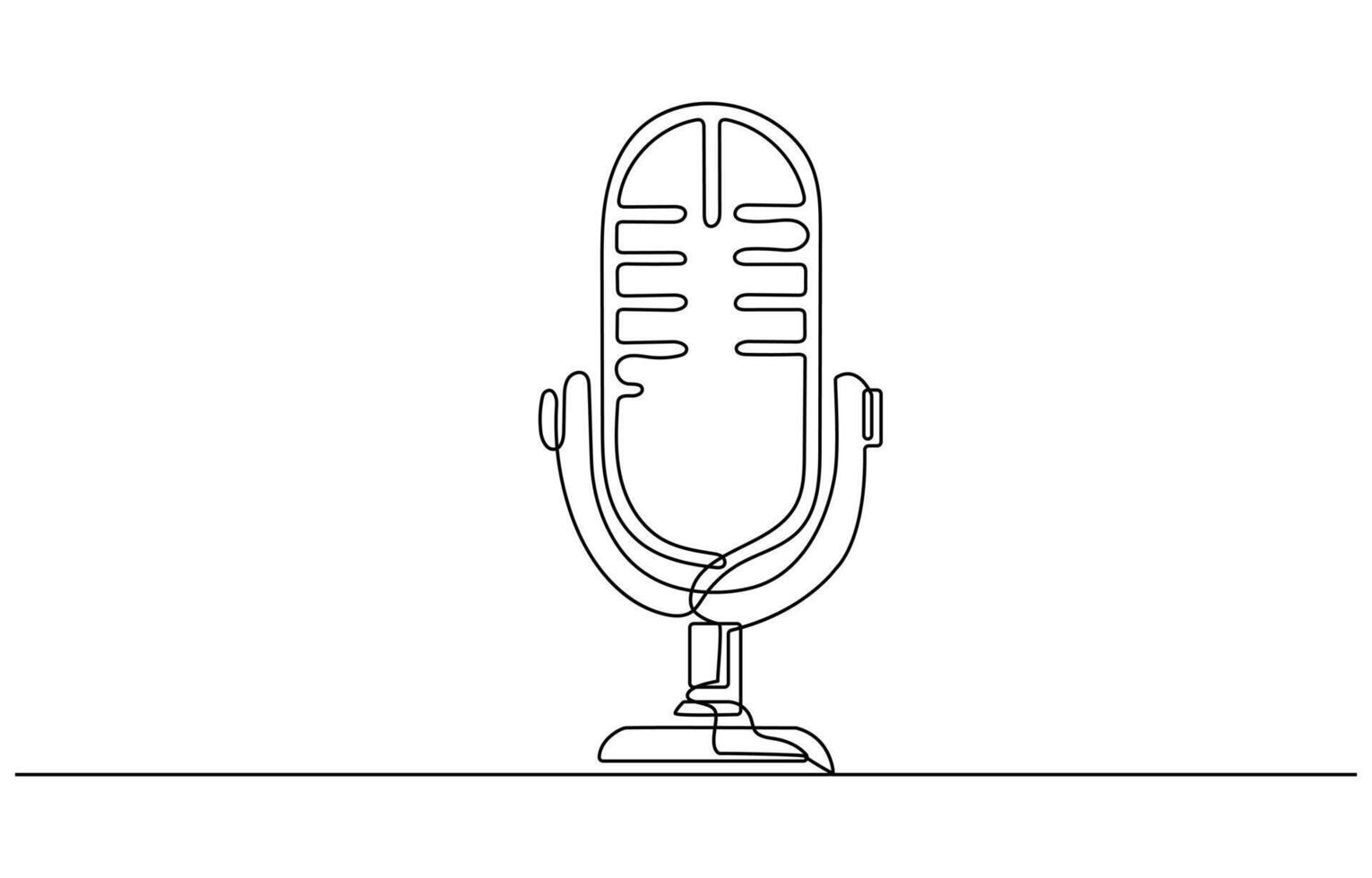 Continuous one line drawing of vintage microphone. microphone. Podcast microphone outline illustration vector