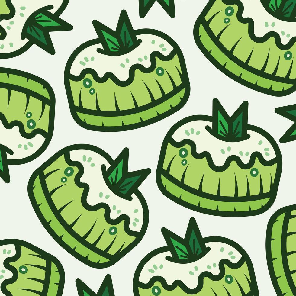 Green kue putu ayu indonesian sweet snack or cake colored food pattern illustration isolated on square background. Simple flat cartoon art styled drawing. vector