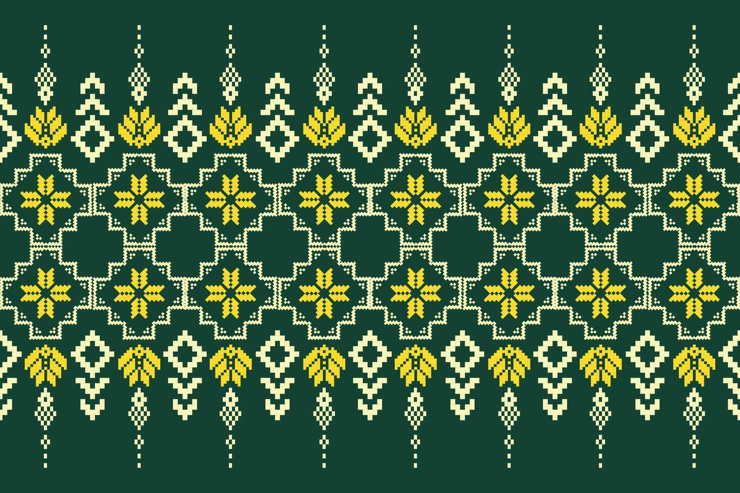 Pixel ethnic pattern oriental traditional. Design fabric pattern textile African, Aztec African America Indian seamless. Floral pixel art pattern on navy background illustration vector