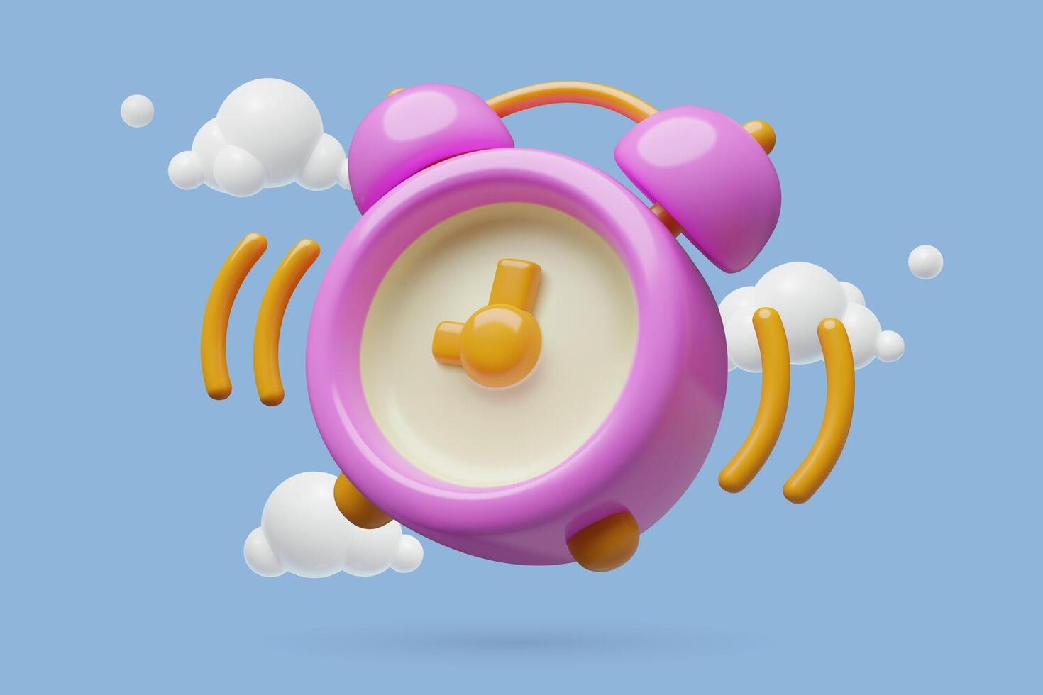 3D purple alarm clock ringing icon minimal time countdown and wake up three dimensional illustration vector
