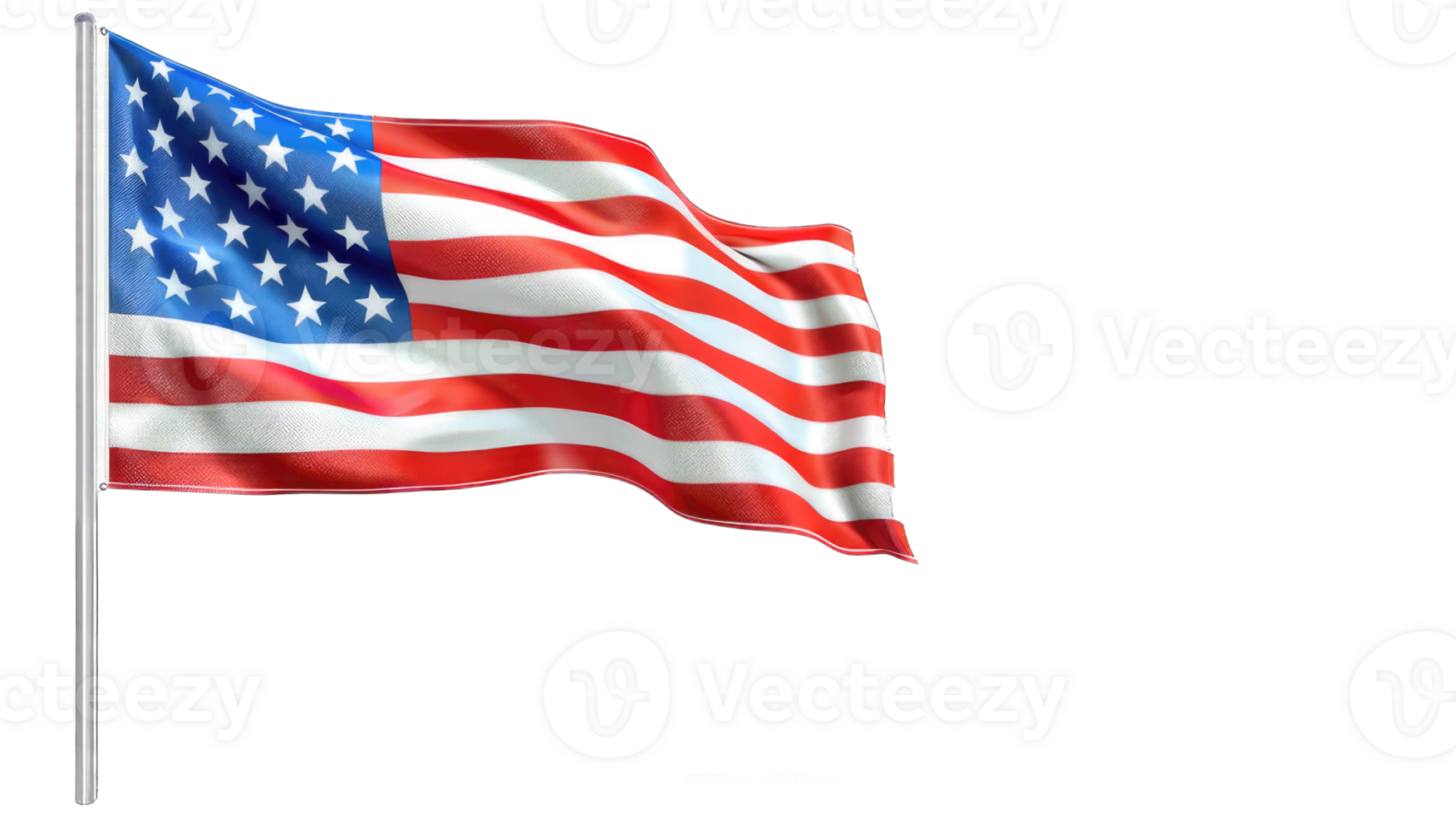 USA flag waving on pole transparent background png