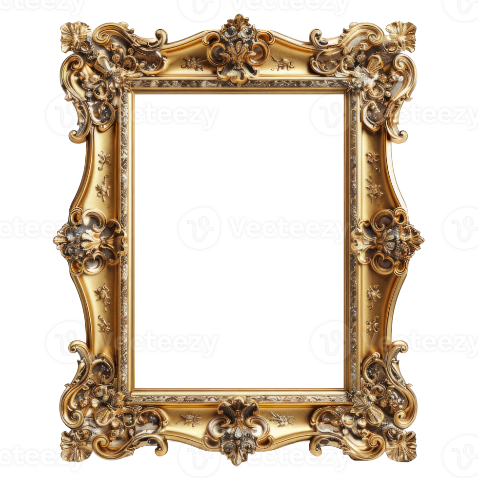 Old design picture frame floral design golden color transparent background png