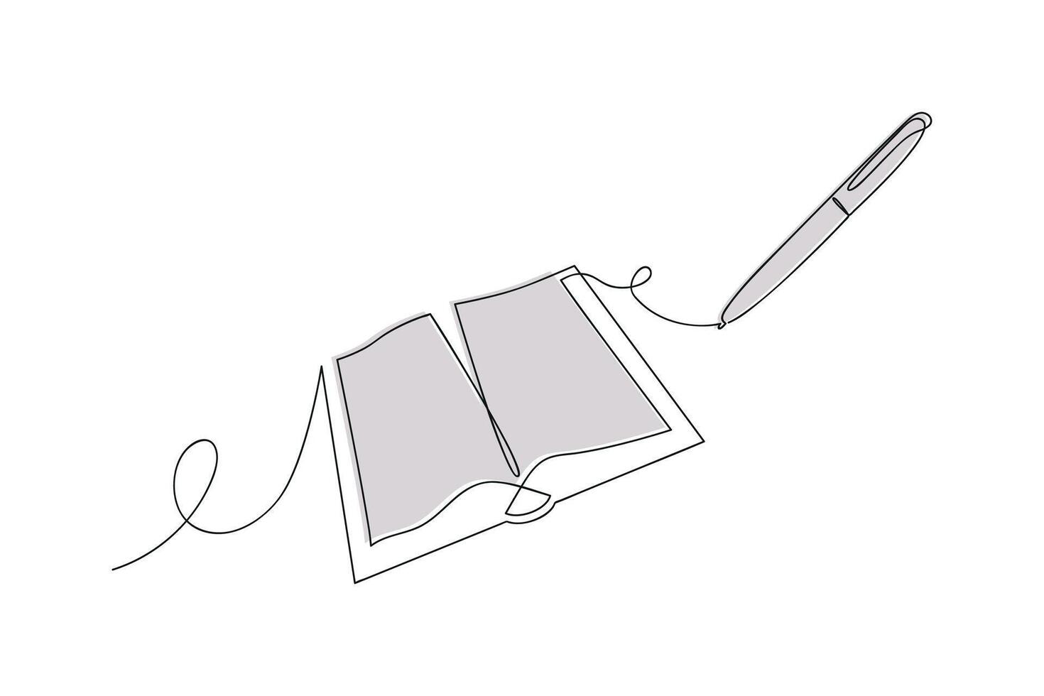 Pad and pen in one continuous line in color. One line drawing, minimalism. vector