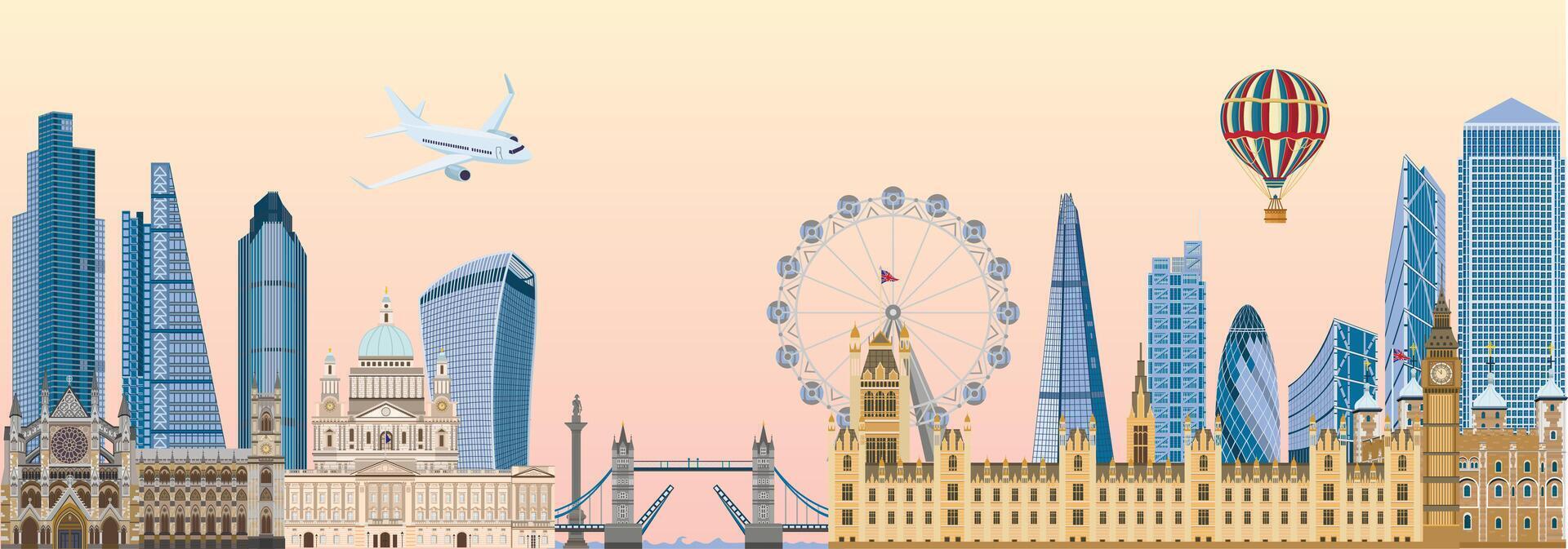 City skyline of London, England. illustration. London cityscape with landmarks vector