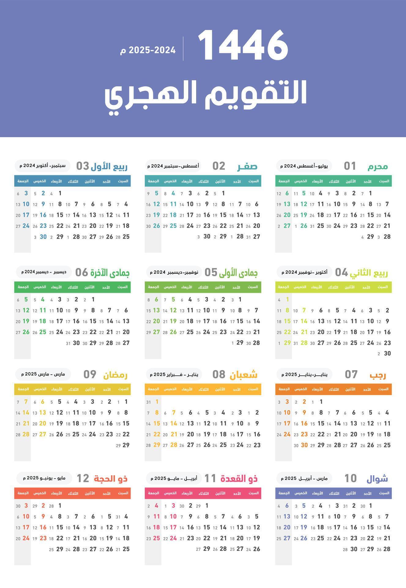 Hijri islamic 1446 and Gregorian calendar for 2025 Annual Calendar