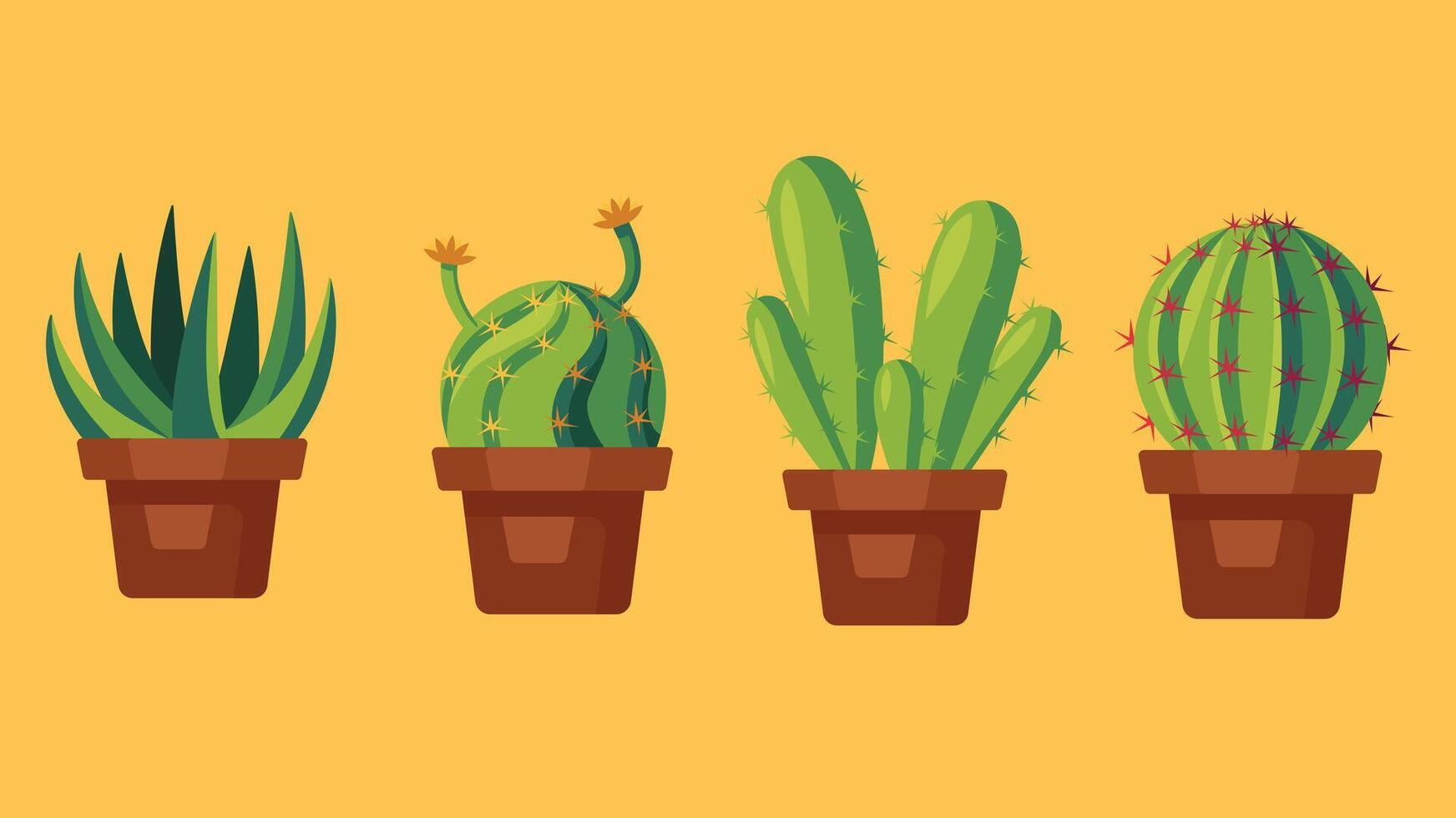 Plants and cactus in pots isolated icons vector