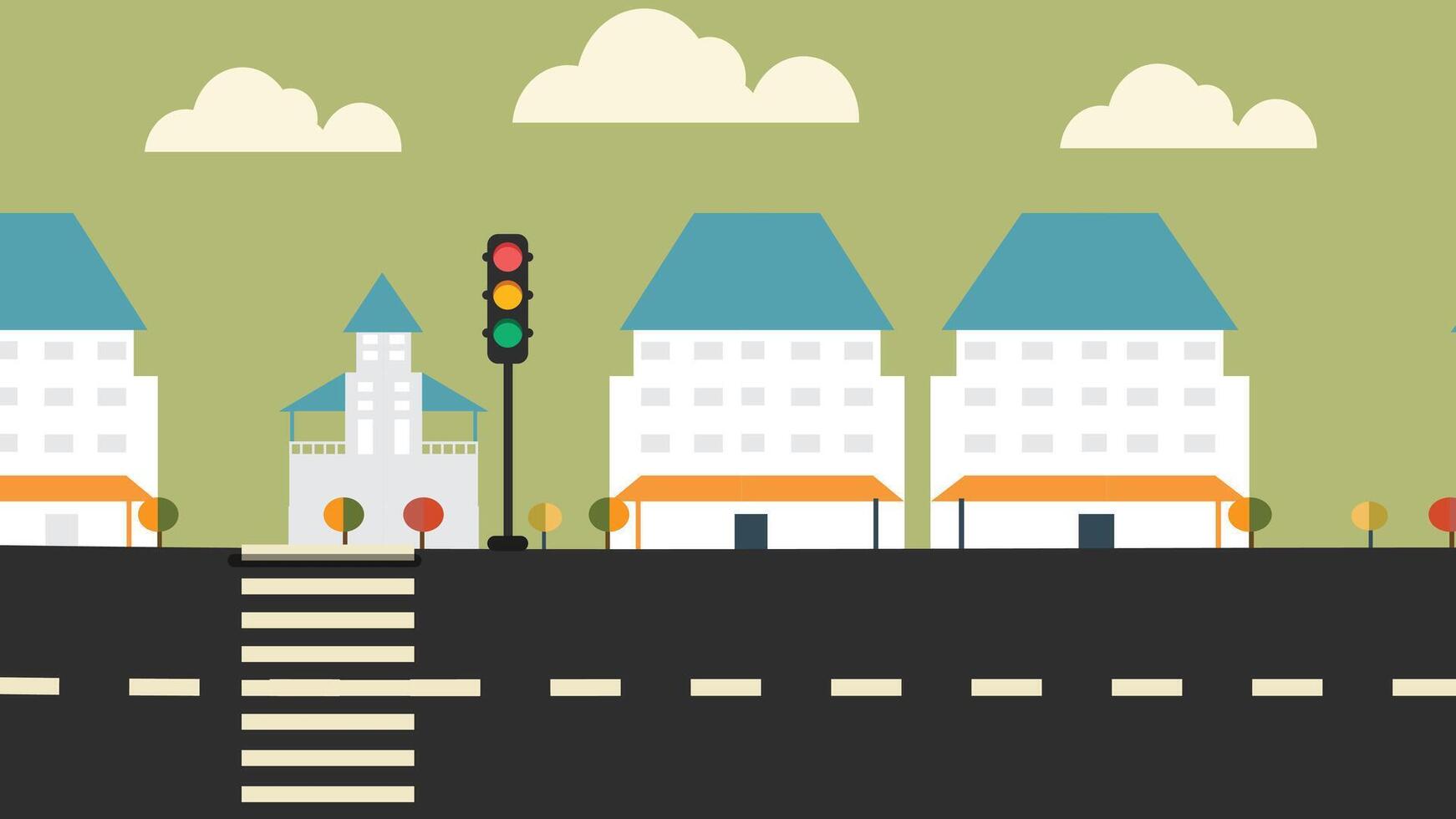 City streets background with buildings and traffic lights illustration vector
