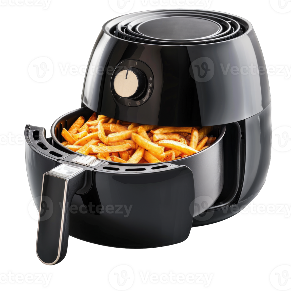 Air fryer or electric stove fried fingers potatoes chips transparent background png