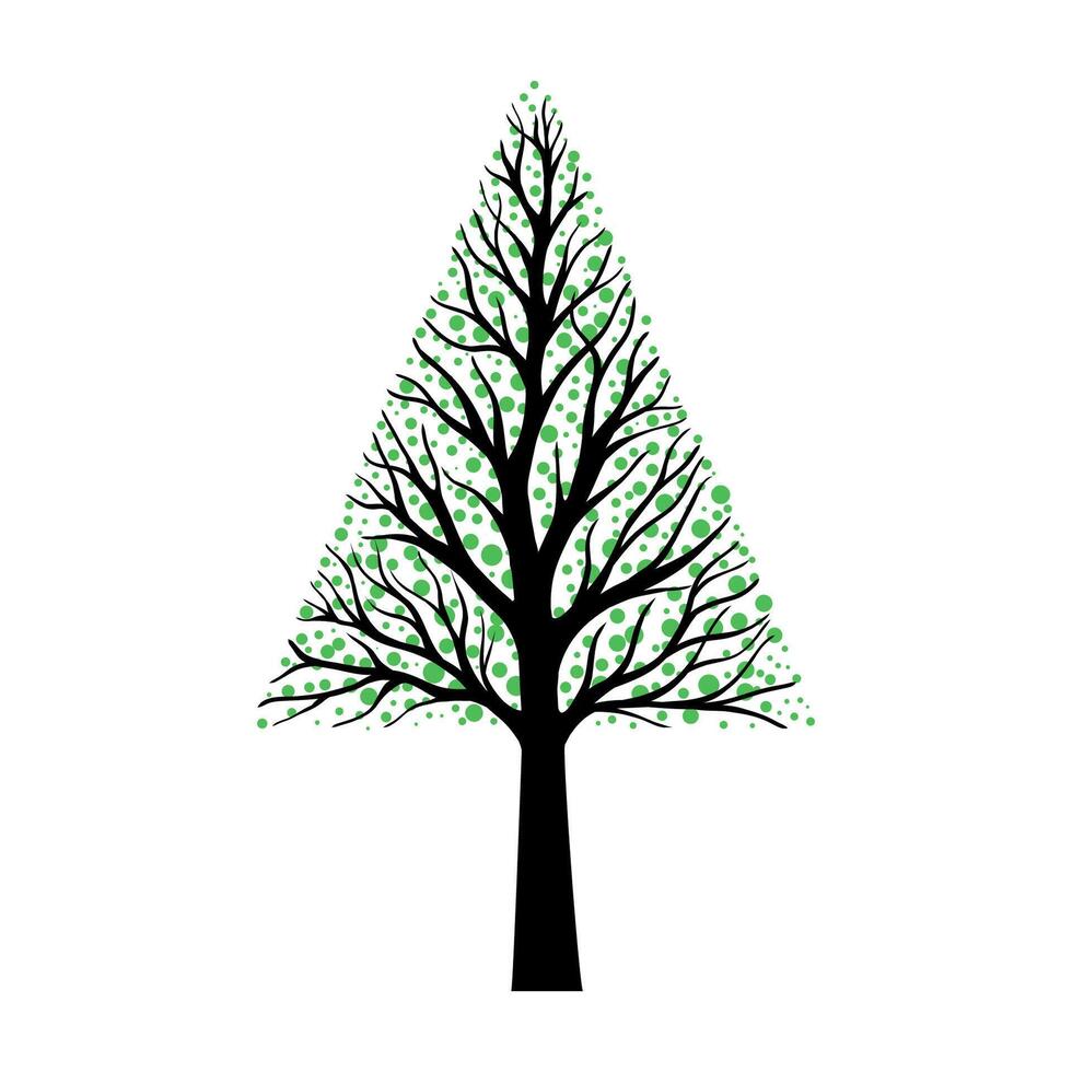 Tree with green dots stylized as leaves. vector