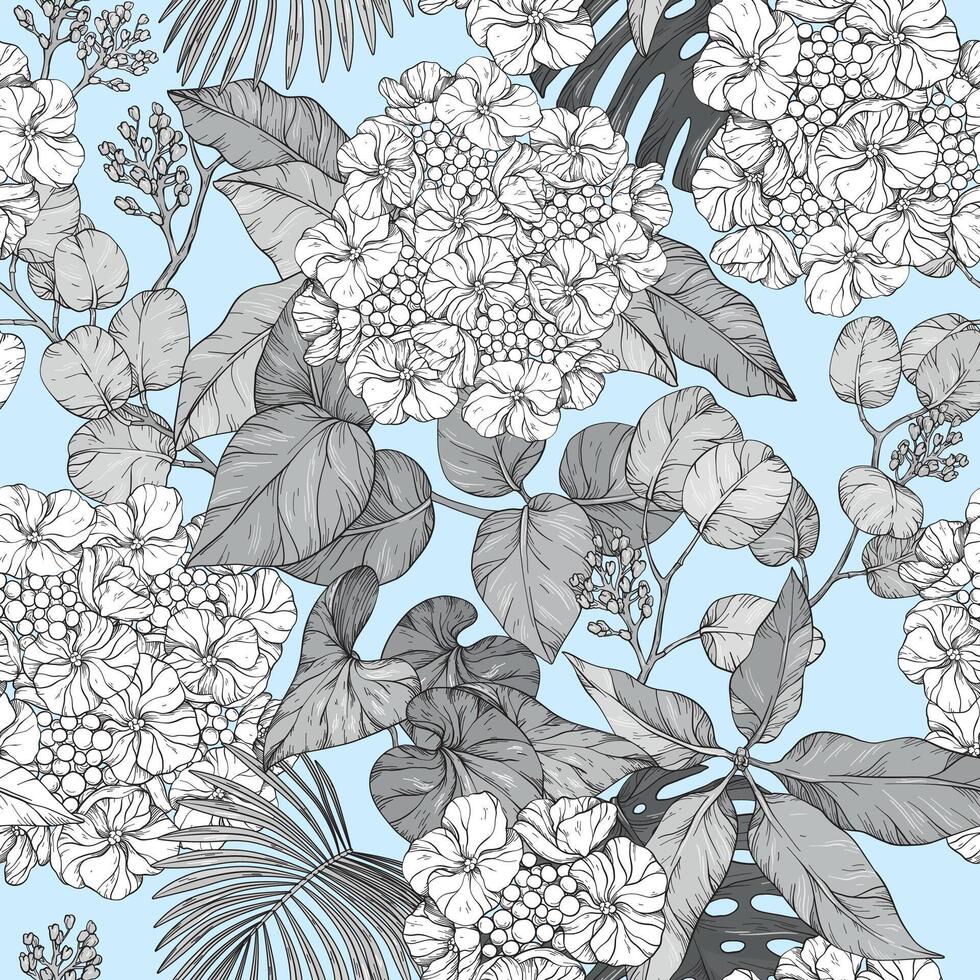 Seamless pattern. hydrangea blue design vector