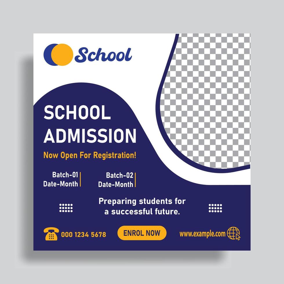 School Admission Social Media Post Editable Template vector