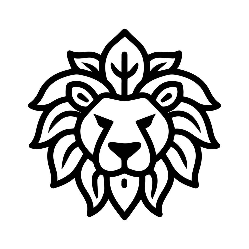 Lion Oak logo or modern line icon. line art and icon design with bold outline. Black and white Pixel Perfect minimalistic symbol isolate white background. Creative logotype vector