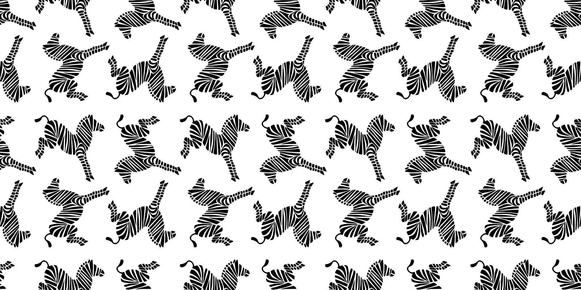 Black jumping zebra silhouette animal on white background. Seamless pattern for textile and kids product vector