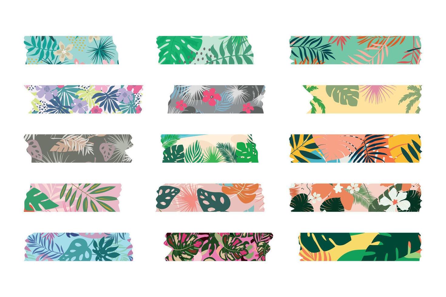 Collection of Washi tapes in the Tropics style. vector
