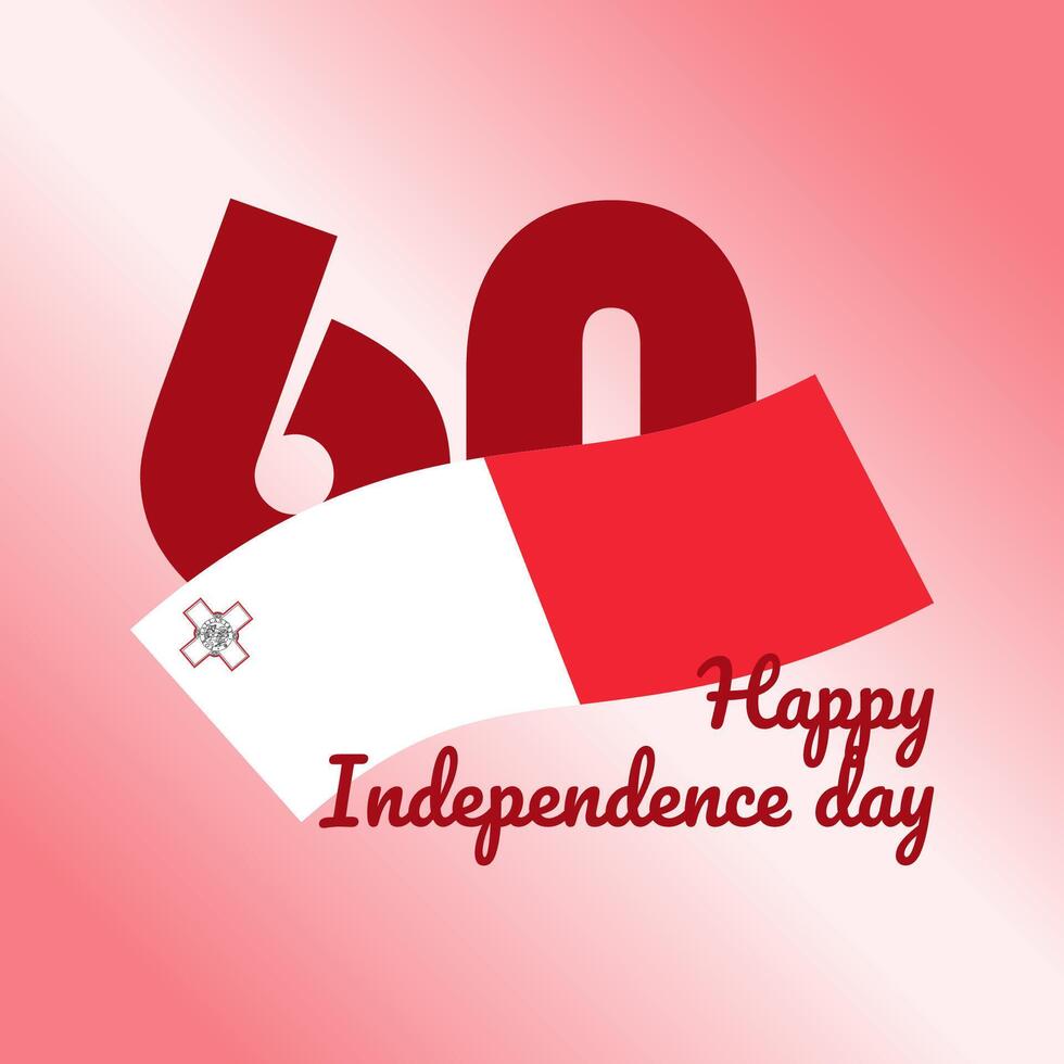 60 years anniversary of Malta Independence Day. Large red number 60 on gradient background. In the center is Maltese flag. Great for logo, card, website, print, design, poster, sticker, social media vector
