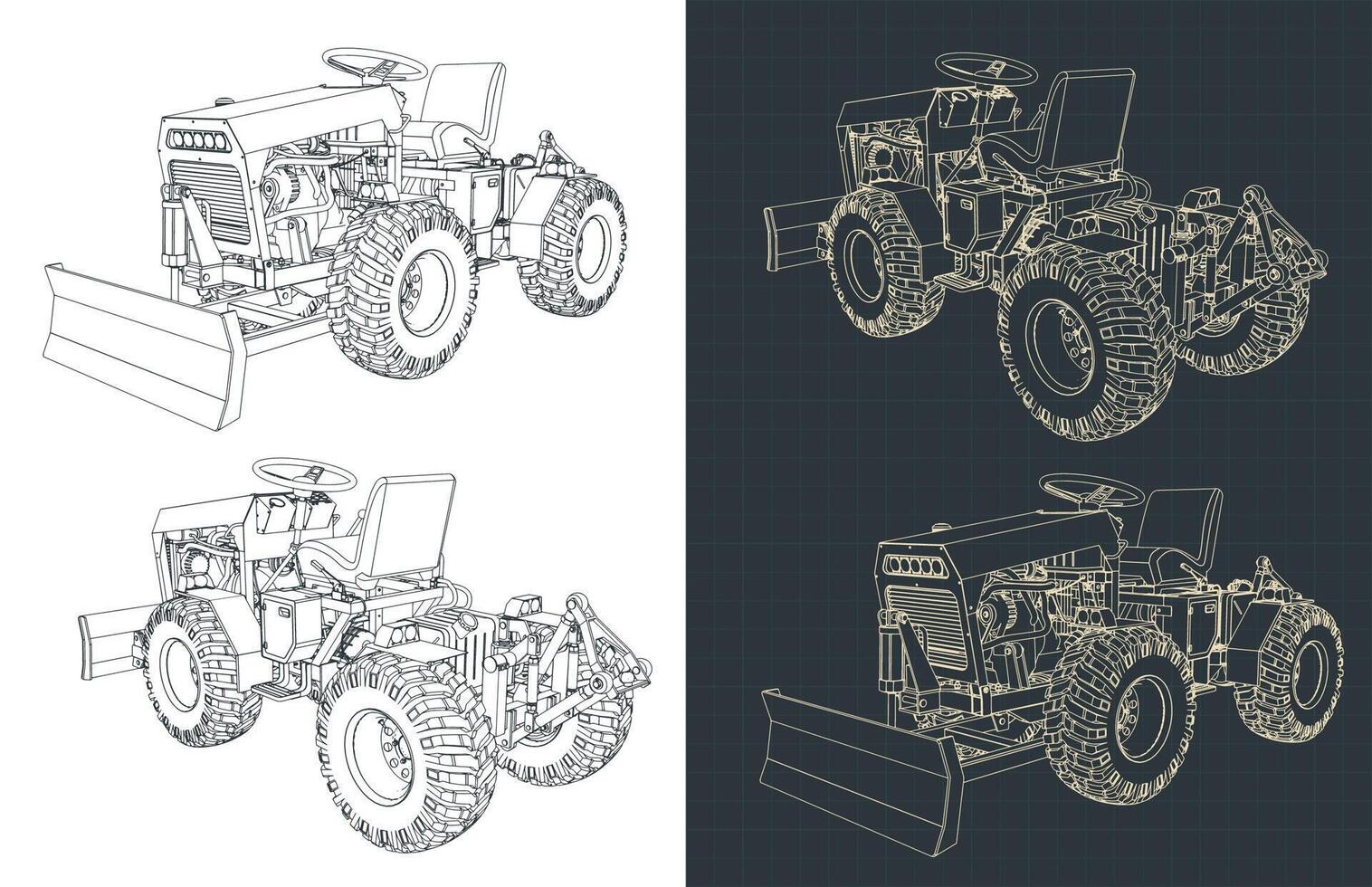Mini tractor drawings vector