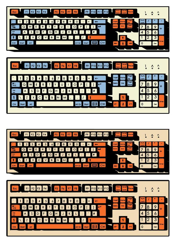 Mechanical keyboard retro style vector