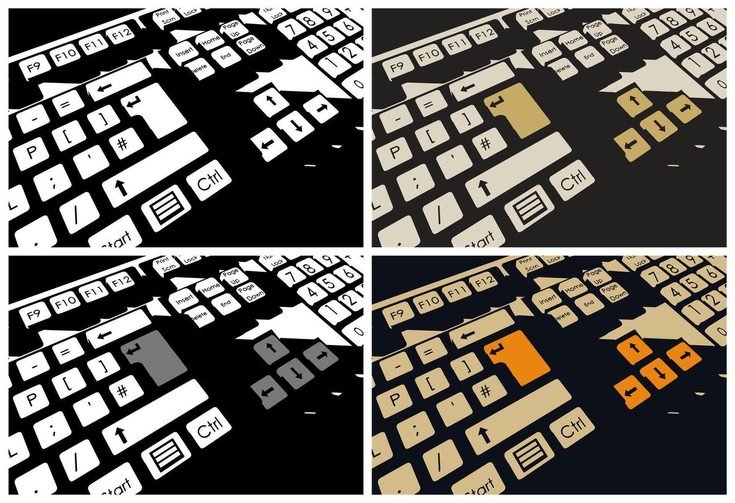 Mechanical retro keyboard close up mini set vector