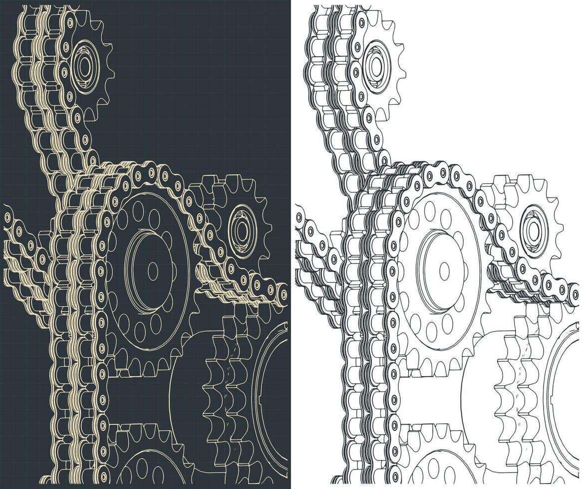 Chain drive and gears close up vector