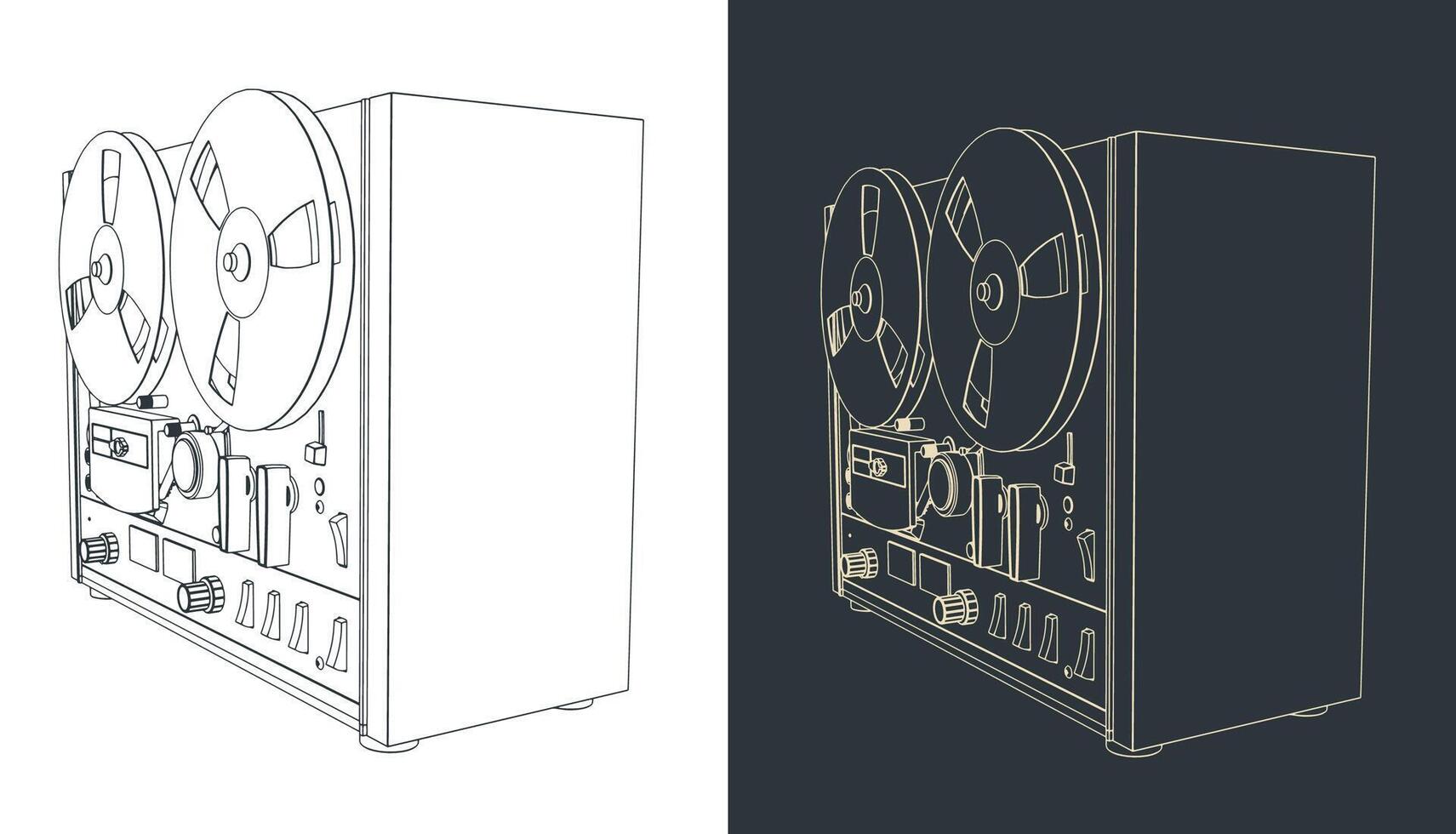 Reel to reel tape recorder sketches vector