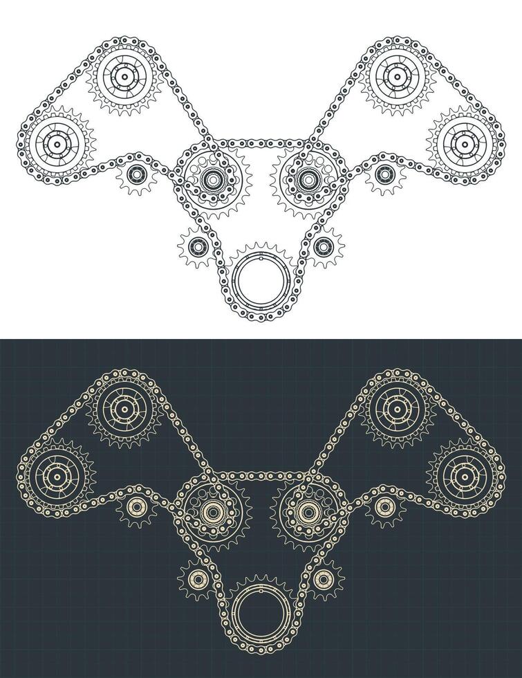 Chain drive and gears drawings vector