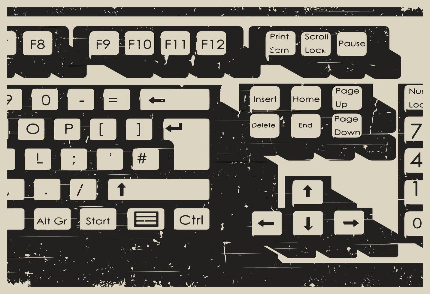 Retro keyboard close up poster vector