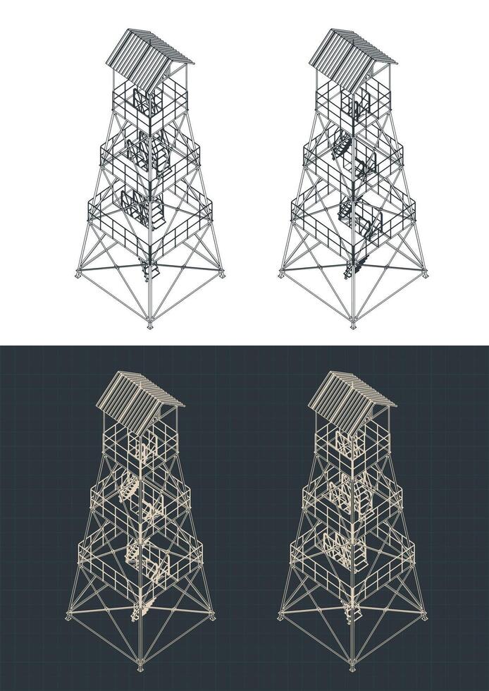 Guard tower isometric blueprints vector
