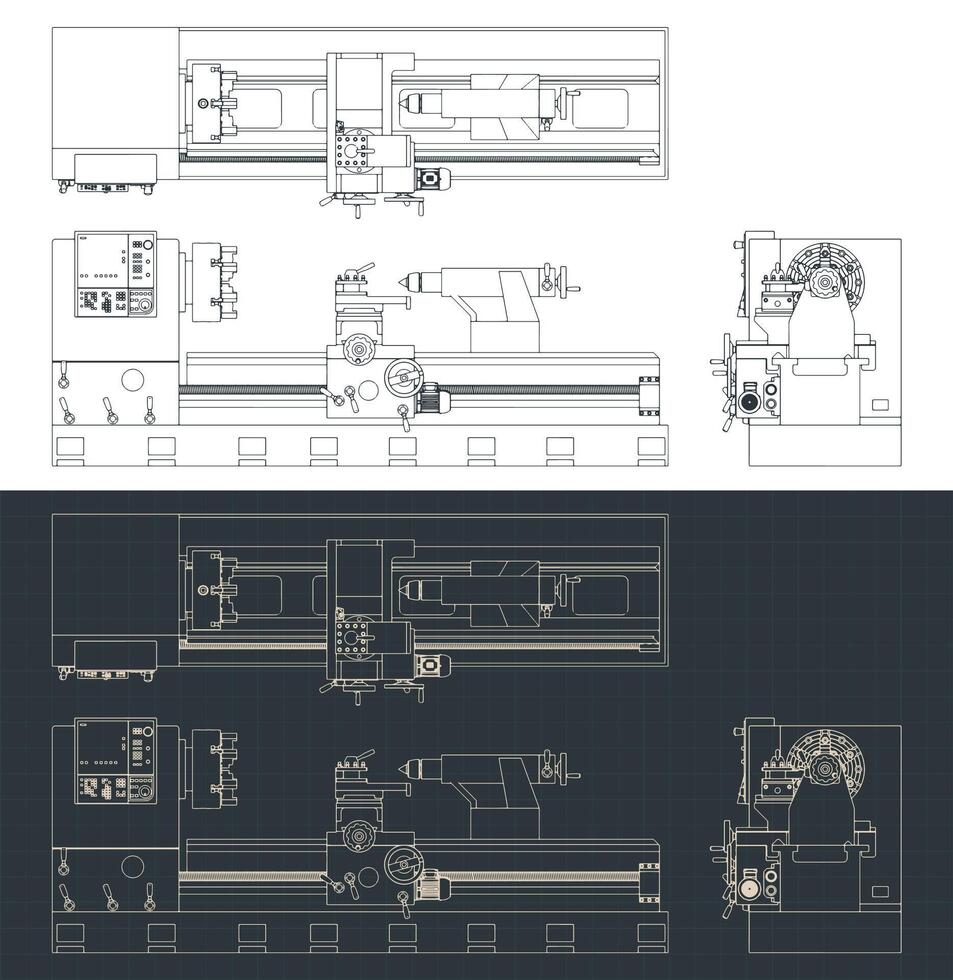 Mechanical lathe blueprints vector