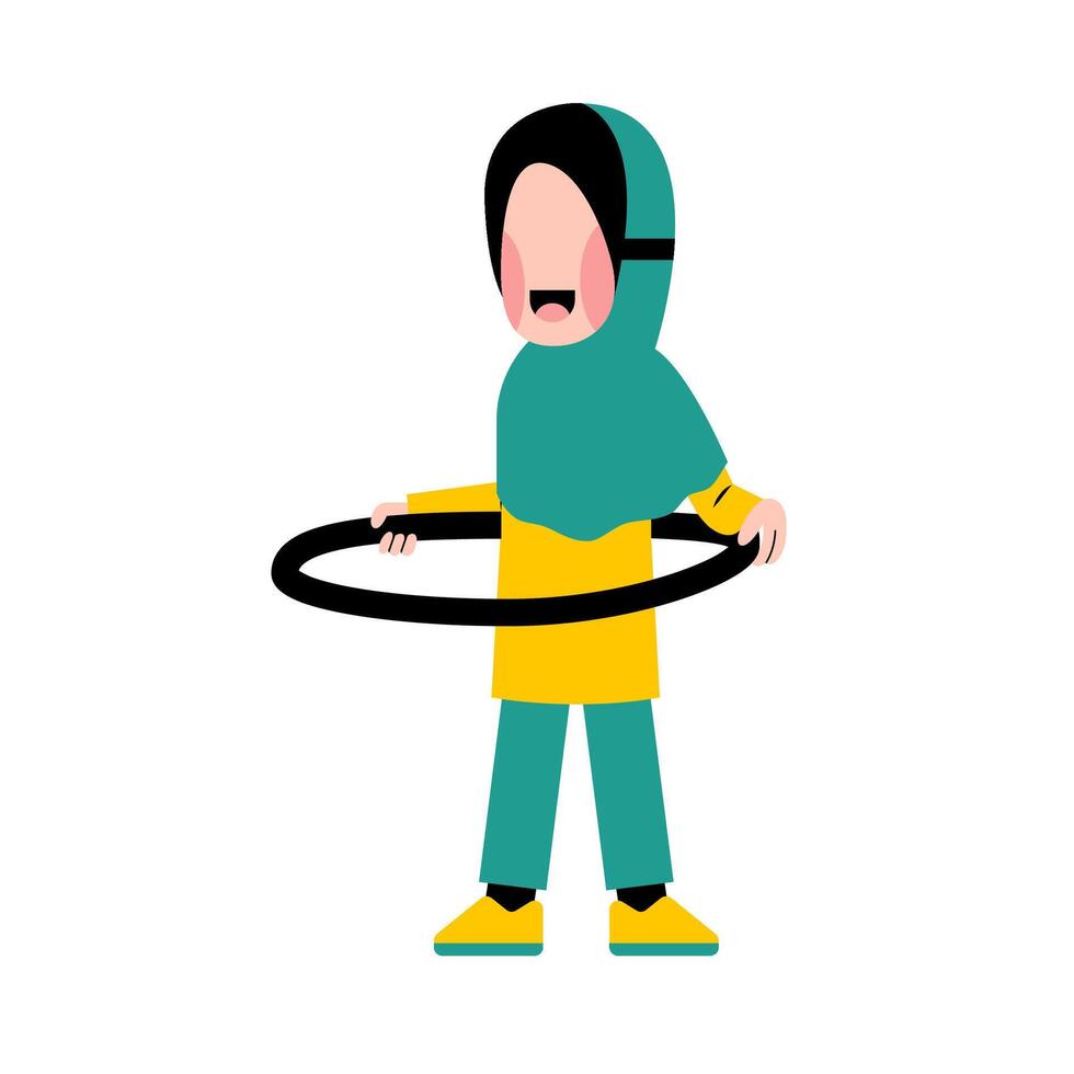 Hijab Kid Playing Hula Hoop vector