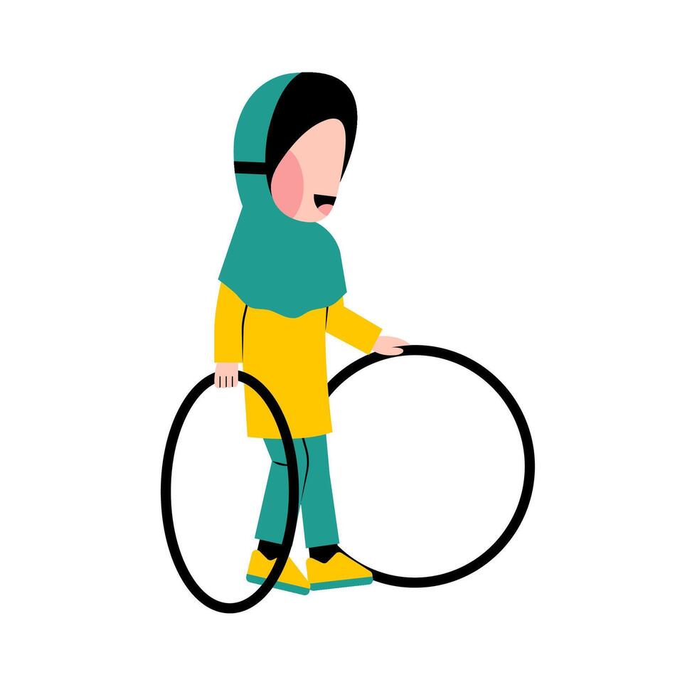Hijab Kid Playing Hula Hoop vector