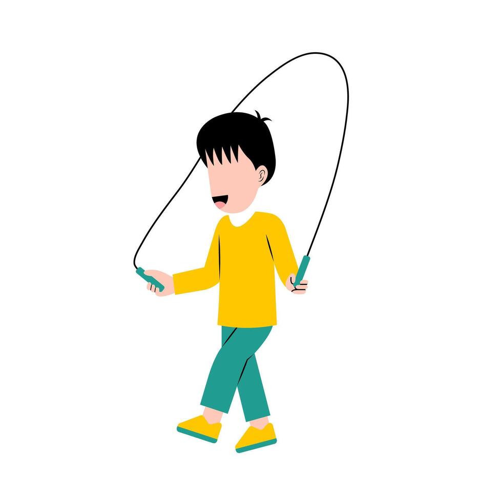 Little Boy Doing Jumping Rope vector