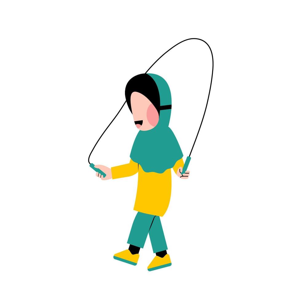 Hijab Kid Doing Jumping Rope vector