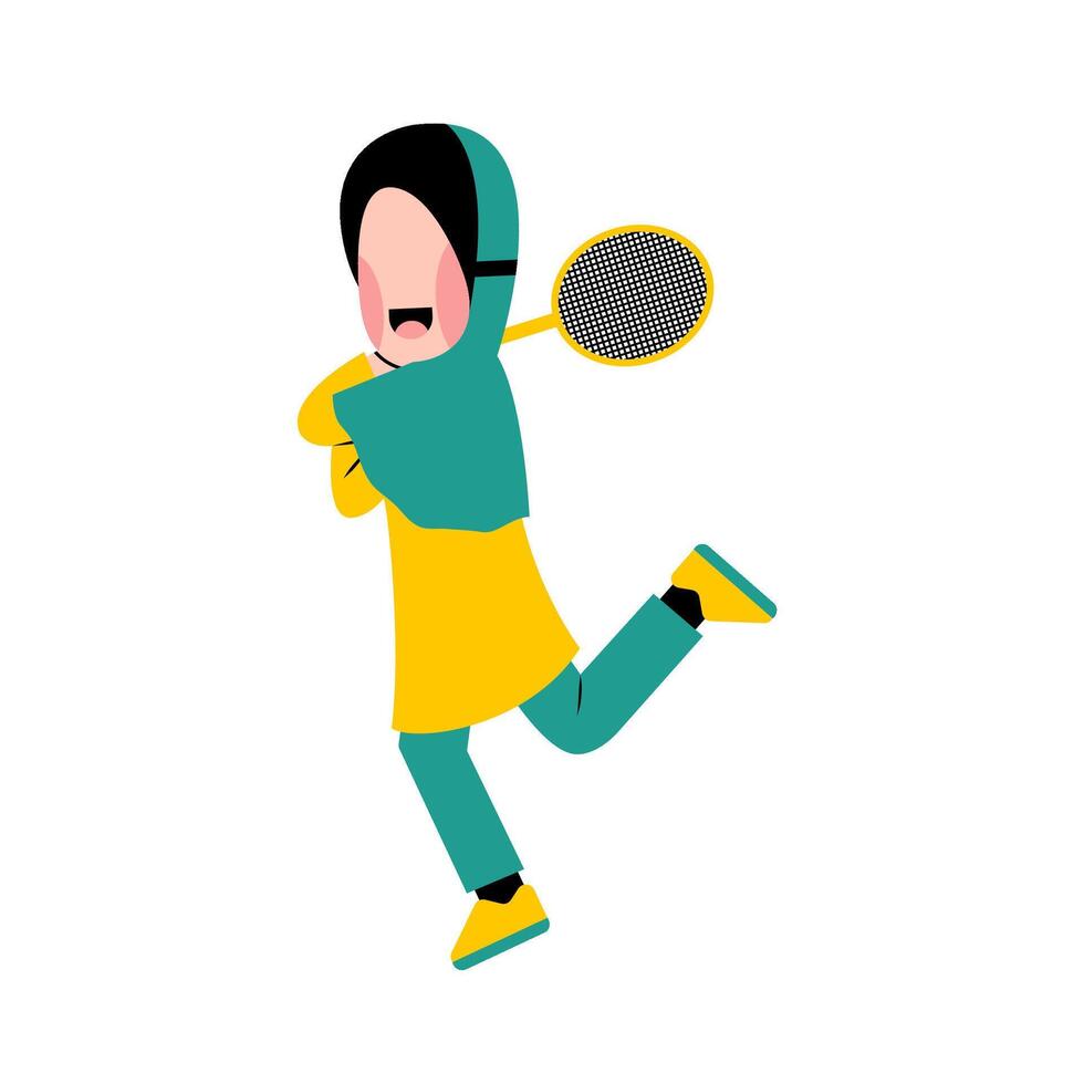 Hijab Kid Playing Badminton Illustration vector