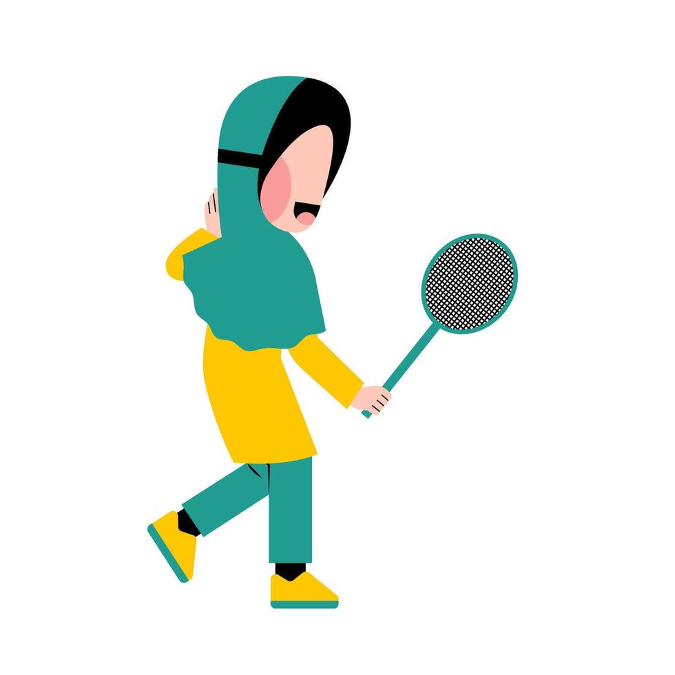 Hijab Kid Playing Badminton Illustration vector