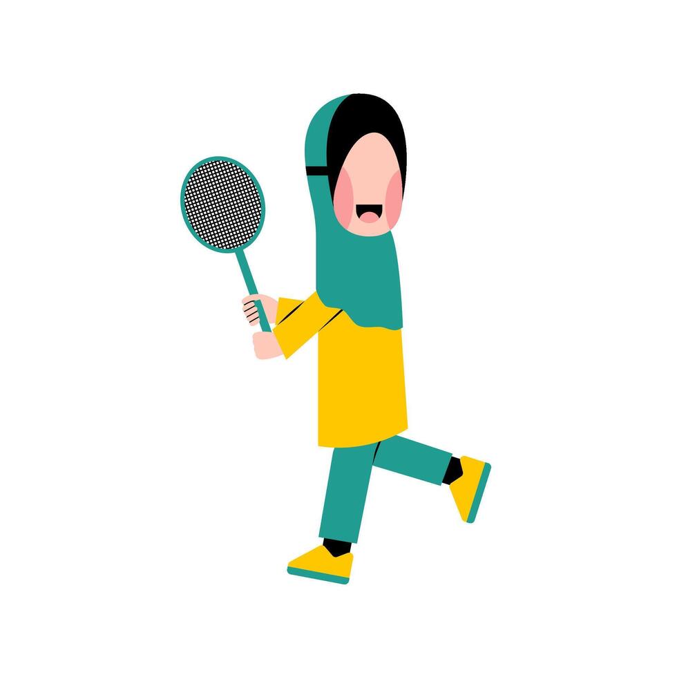 Hijab Kid Playing Badminton Illustration vector