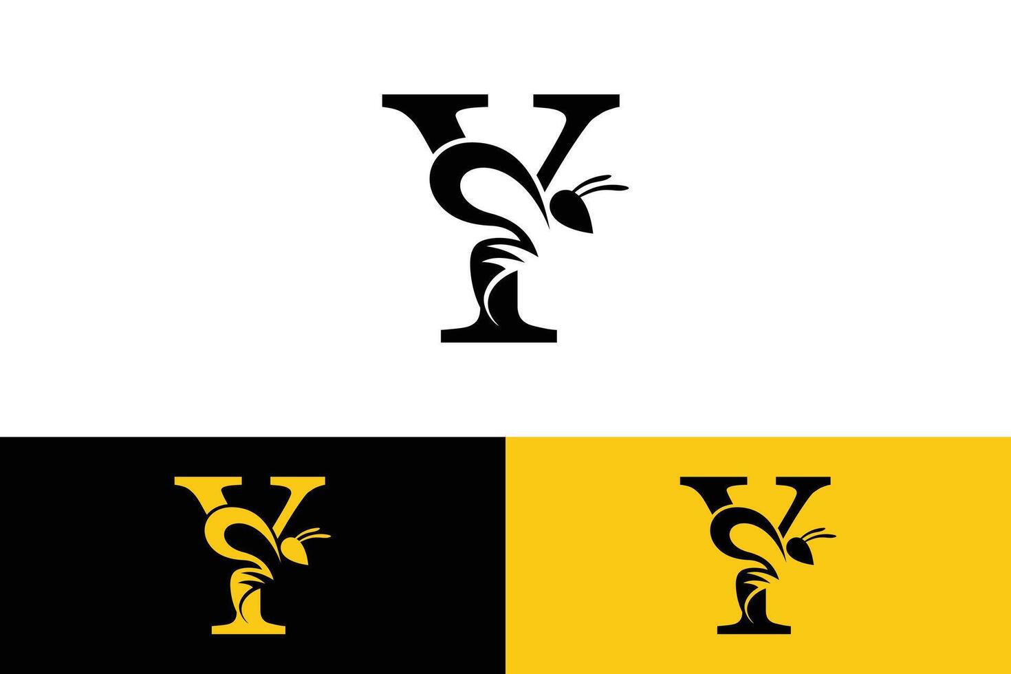 letter y design with bee design illustration concept vector