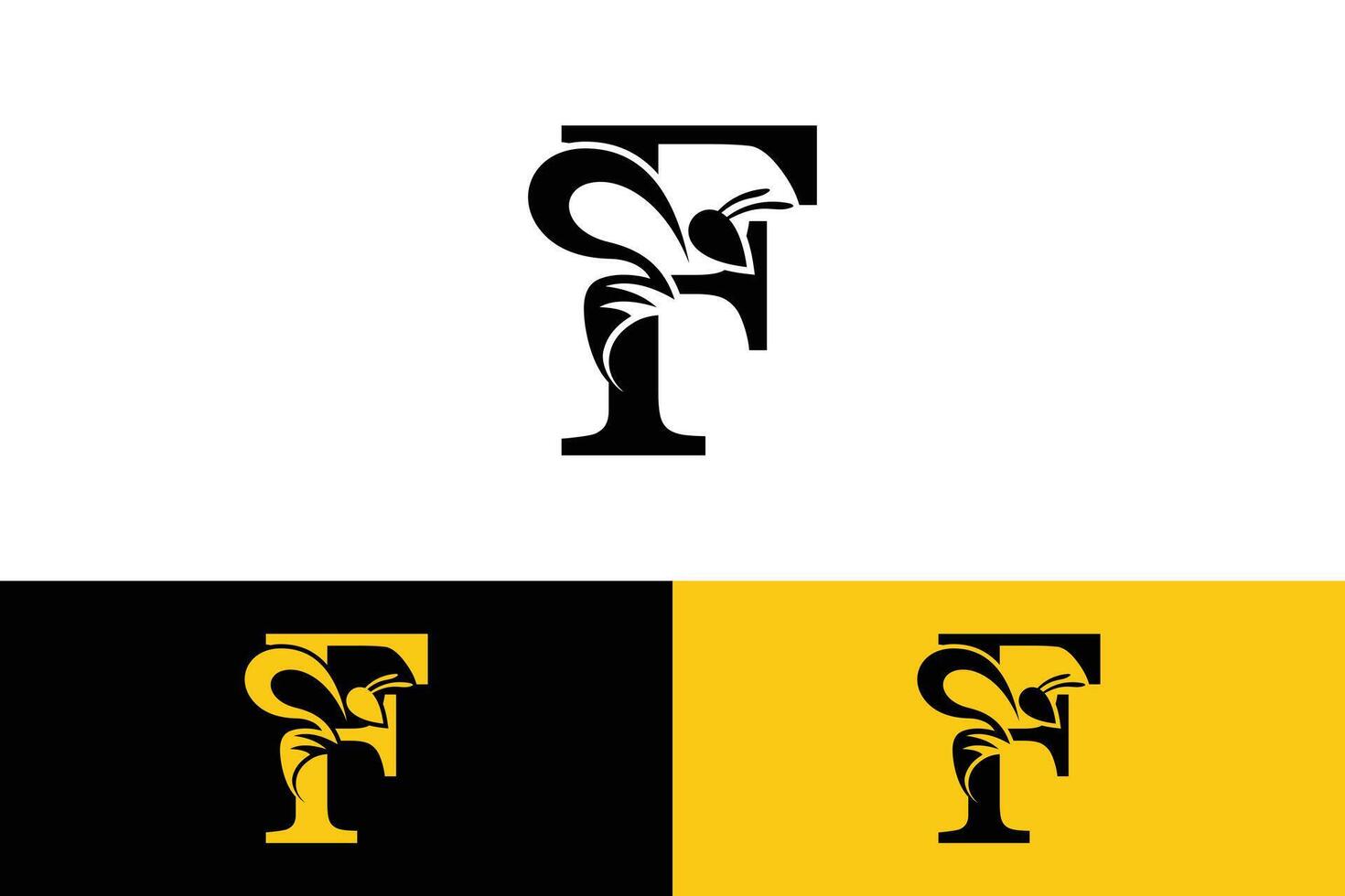 letter f design with bee design illustration concept vector