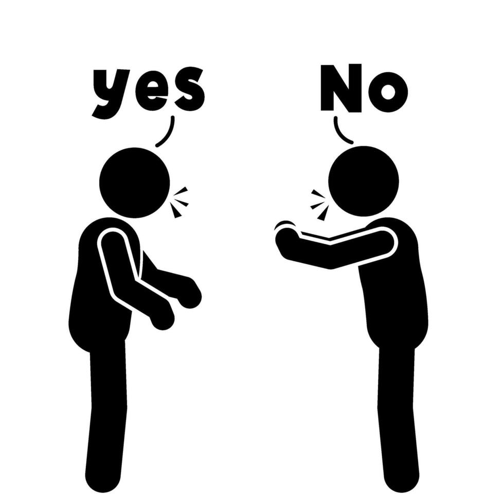 stick figure flat character illustration and stickman debate, yes or no vector
