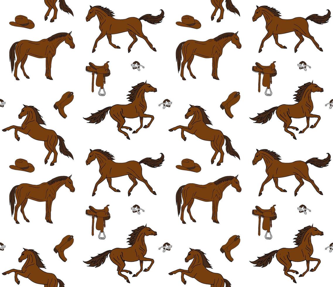 Seamless pattern of cowboy western horse vector