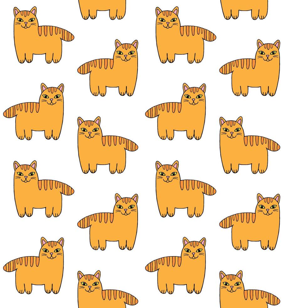 Seamless pattern of doodle colored cat vector