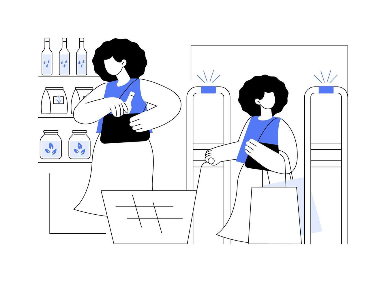Shoplifting control isolated cartoon illustrations. vector