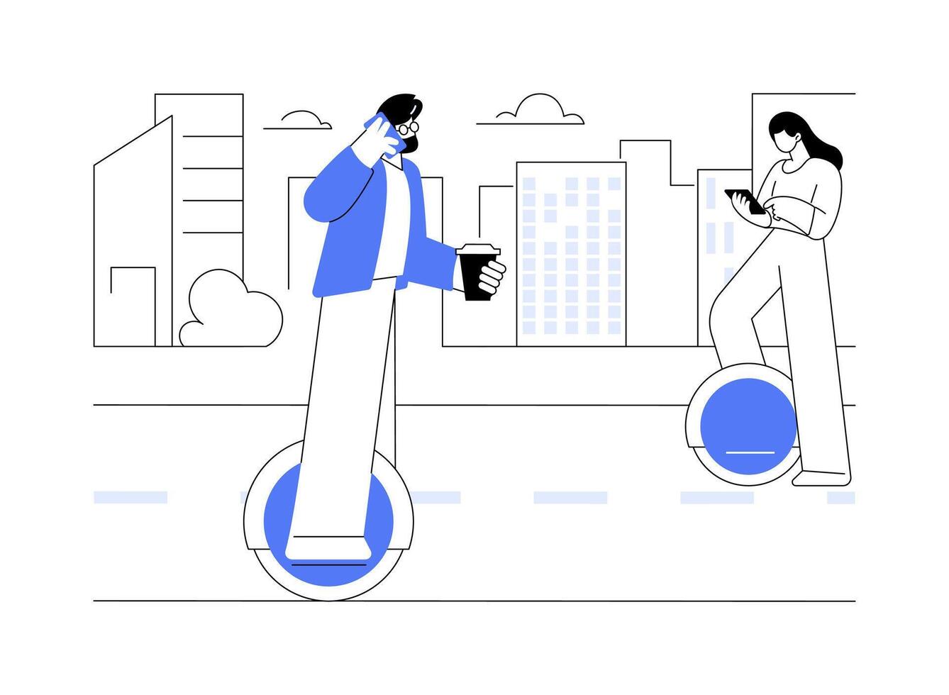 Electric unicycle isolated cartoon illustrations. vector