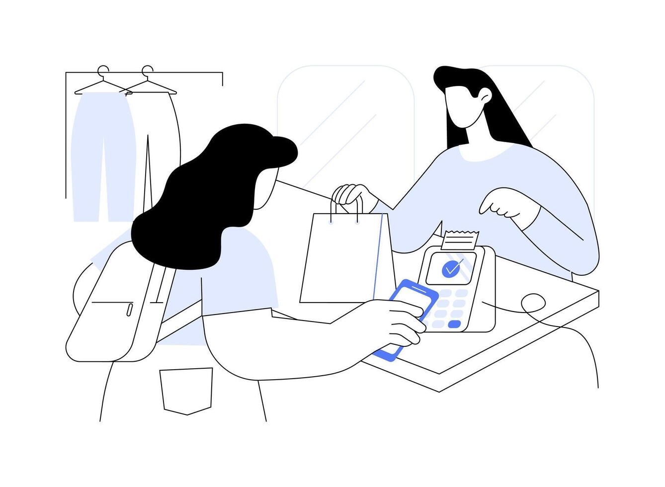 Paying with smartphone isolated cartoon illustrations. vector