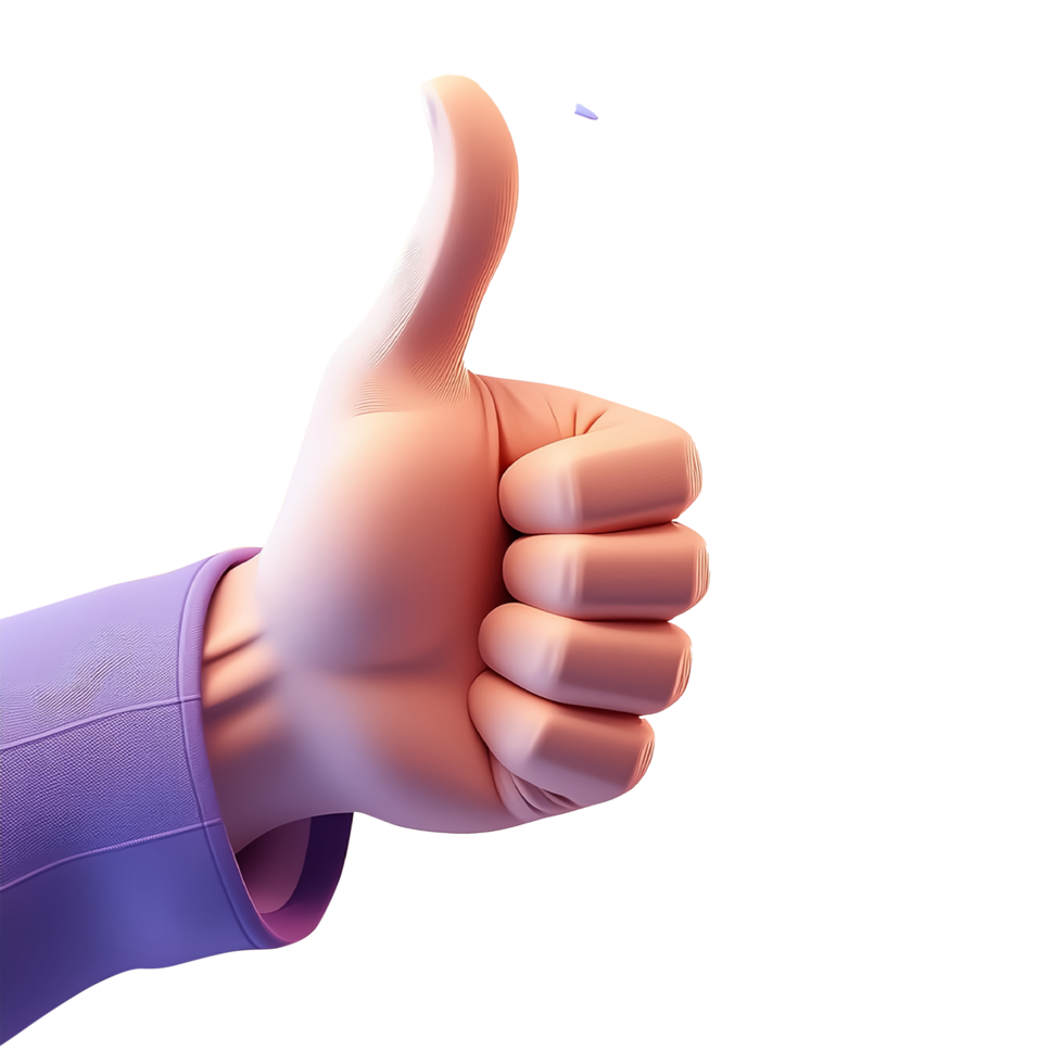 3d hand with thumb up on transparent background png