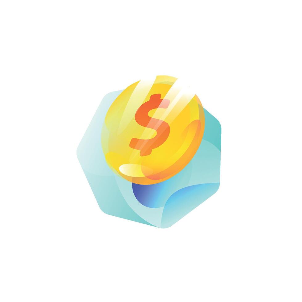 Illustration of a dollar coin. Gradient flat icon. Gold coin. The emblem of a dolor. A modern fashionable company logo. Icon isolated on white background. vector