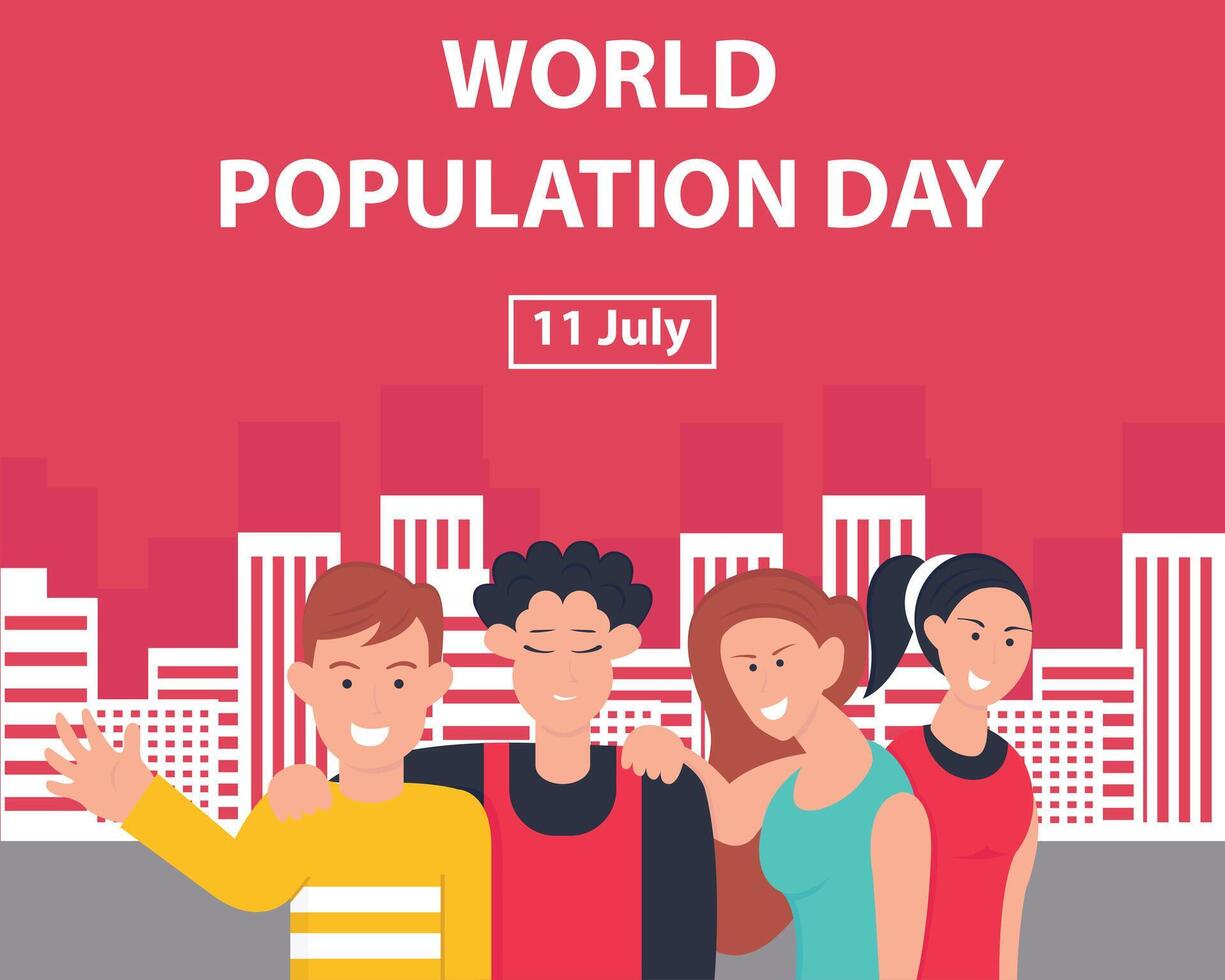 illustration graphic of a group of people gathered in the middle of the city, perfect for international day, world population day, celebrate, greeting card, etc. vector