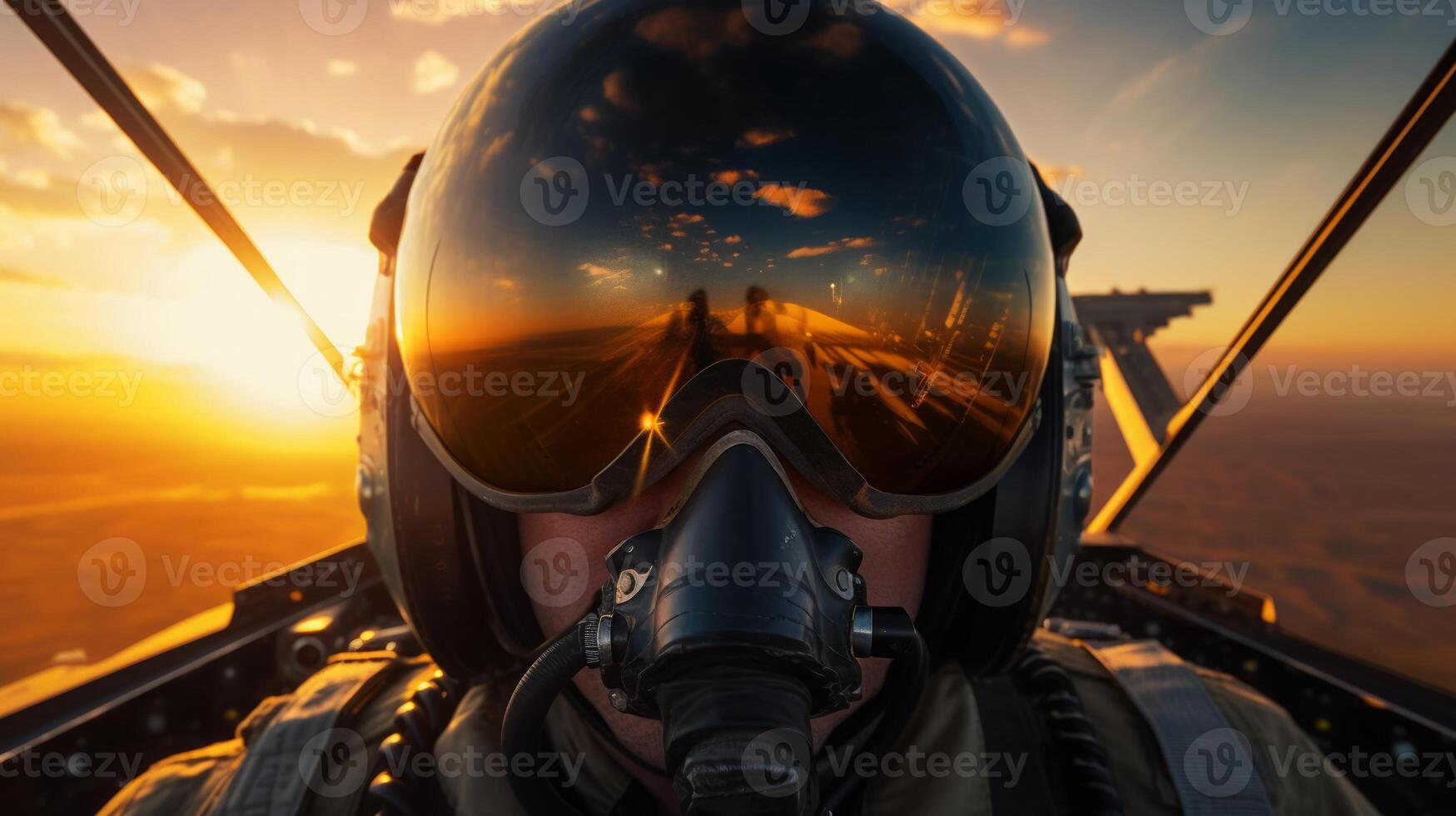Portrait of a pilot in a fighter plane. Neural network photo