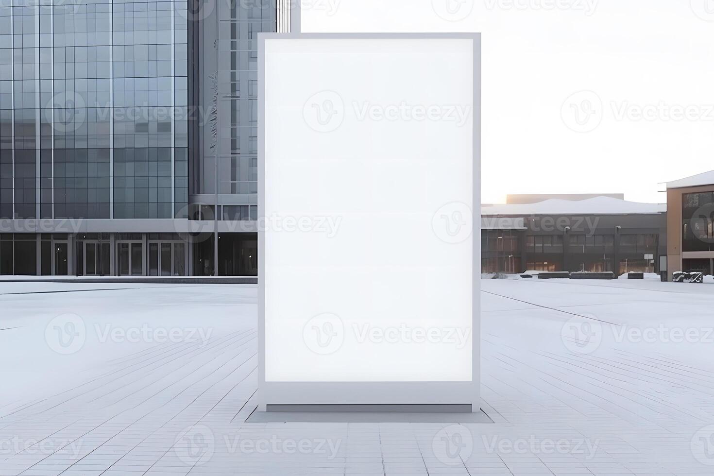 Modern vertical billboard with empty screen for commercial advertisement standing. Neural network photo